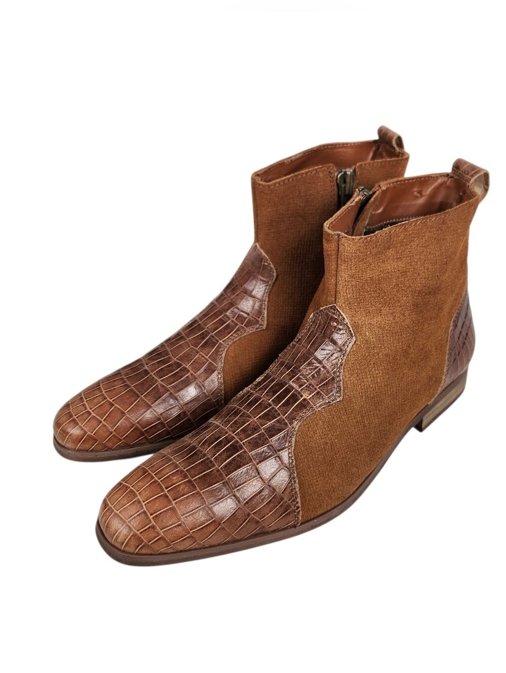 Dingo Dunn Brown Tan Leather Croc Gator Print Chelsea Boots Mens Size 10.5